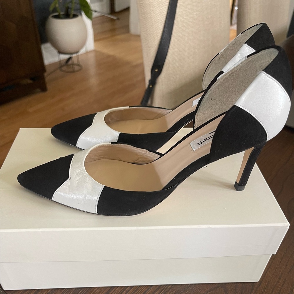 L.K.Bennet black and white leather heels, size 39. Warn once.